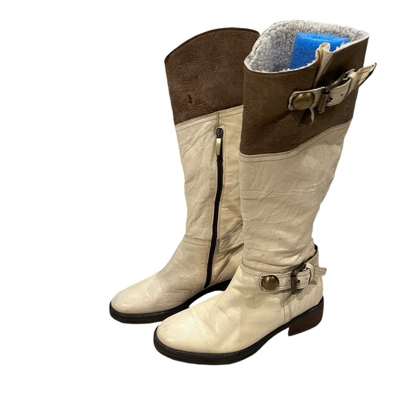 Manas Tall Fold-Down Faux Fur Lined Leather Boots, Sz 38 - Picture 2 of 16